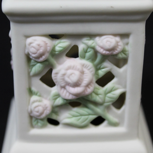 Avon Gift Collection Bisque Rose Taper Candle Holders