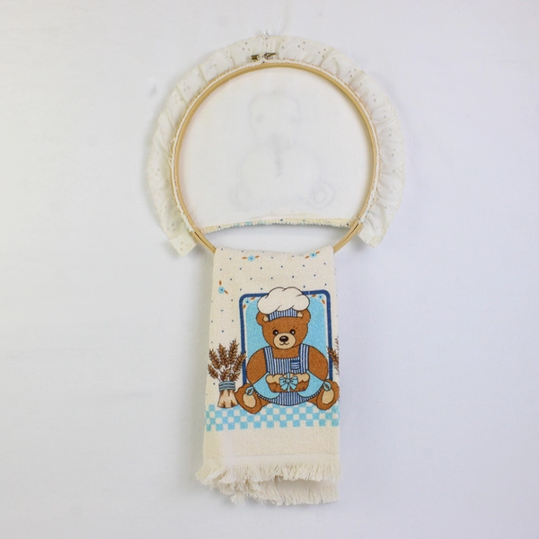 Cannon Kitchen Towel Mounted on an Embroidery Hoop with Cooking Bear Design