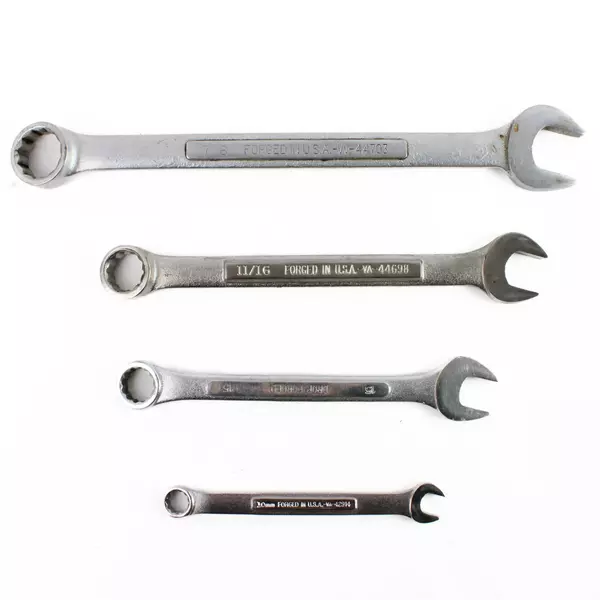 Lot of 4 Assorted Wrenches 15mm 10mm 11/16" 7/8" Used Hand Tools