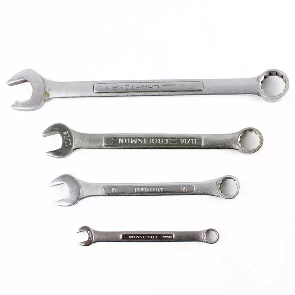 Lot of 4 Assorted Wrenches 15mm 10mm 11/16" 7/8" Used Hand Tools