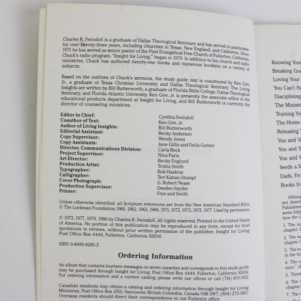 You and Your Child by Charles R Swindoll A Bible Study Guide 1986 Paperback