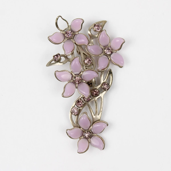 Vintage Lavender Enamel And Rhinestone Floral Bouquet Brooch 3 Inch