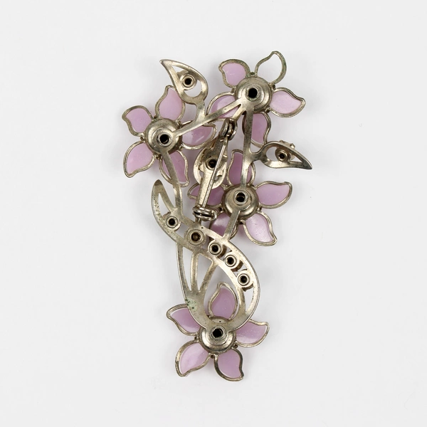 Vintage Lavender Enamel And Rhinestone Floral Bouquet Brooch 3 Inch