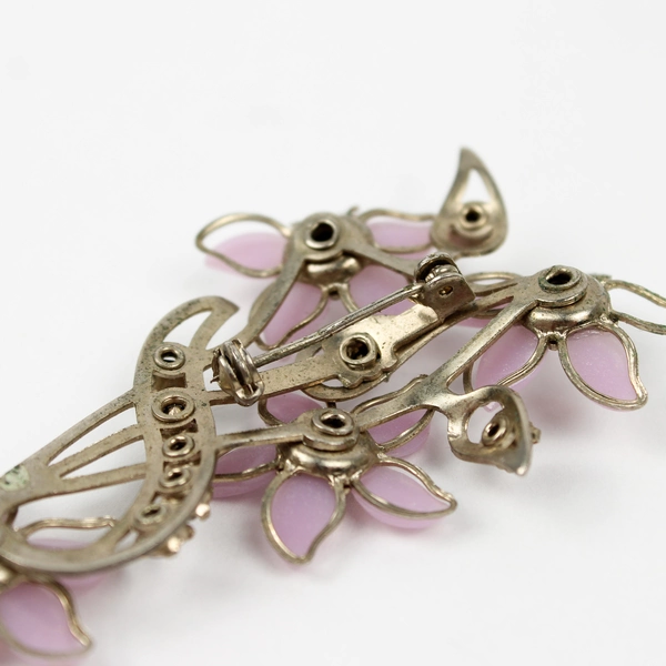 Vintage Lavender Enamel And Rhinestone Floral Bouquet Brooch 3 Inch