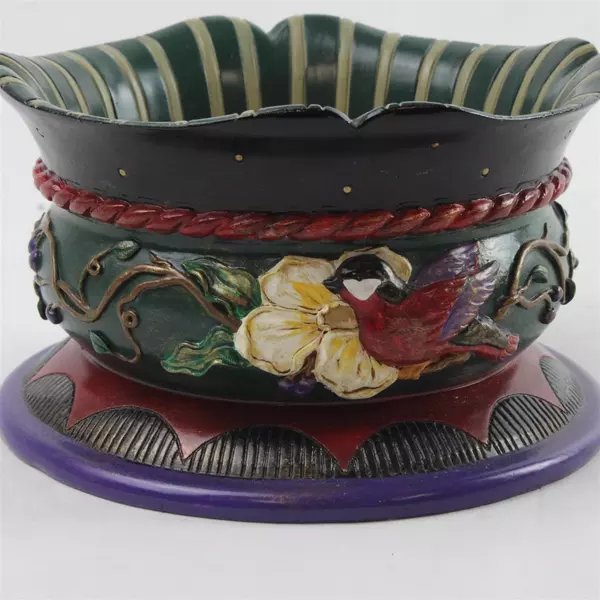 Hand Painted Ceramic Bowl Planter Floral Bird Motif 4.75" x 2.75" Vintage