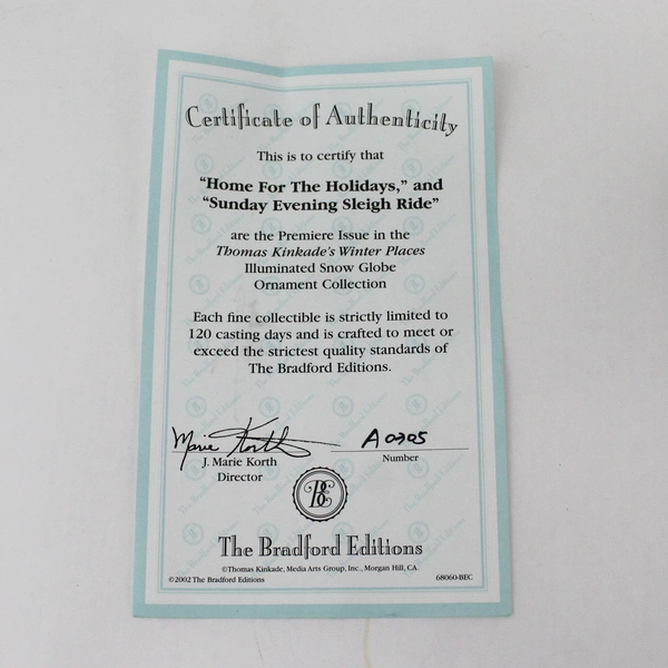 2002 Thomas Kinkade Winter Places Snow Globes Set 1 Home For The Holidays w/ COA