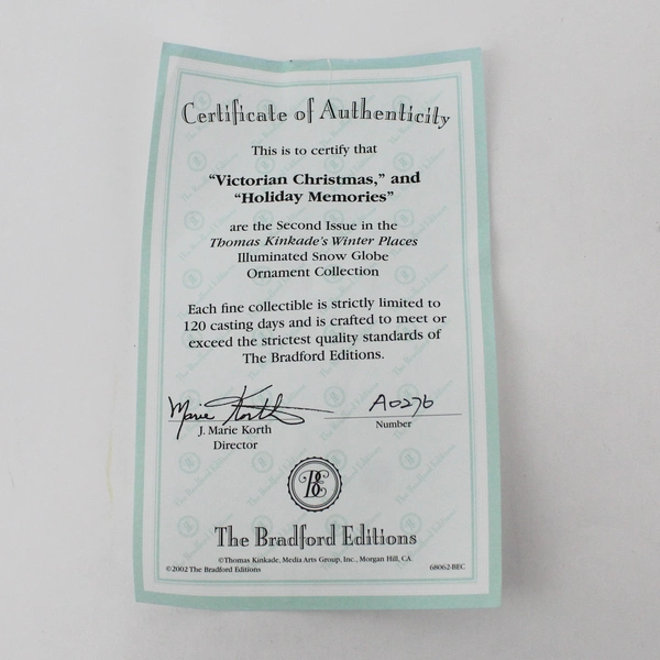 2002 Thomas Kinkade Winter Places Snow Globe Ornament Set 2 Victorian Christmas 