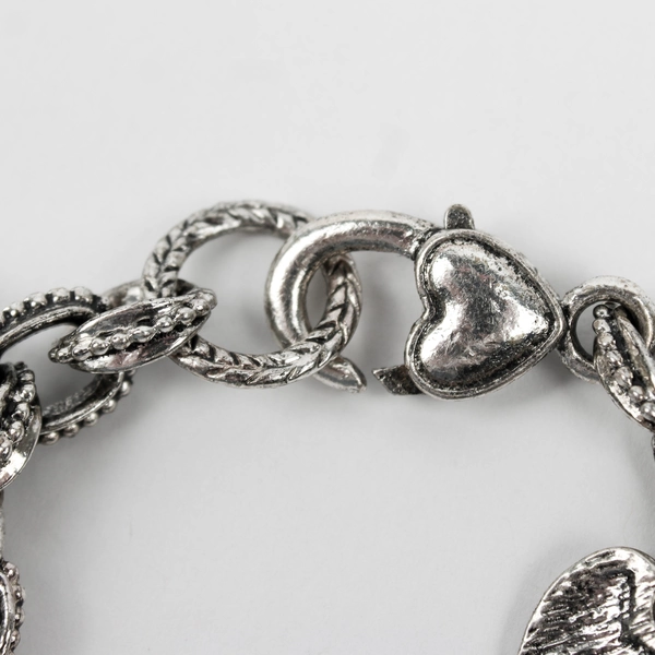 Women's Silver Tone Charm Bracelet with Hearts & Rhinestones 6" Long