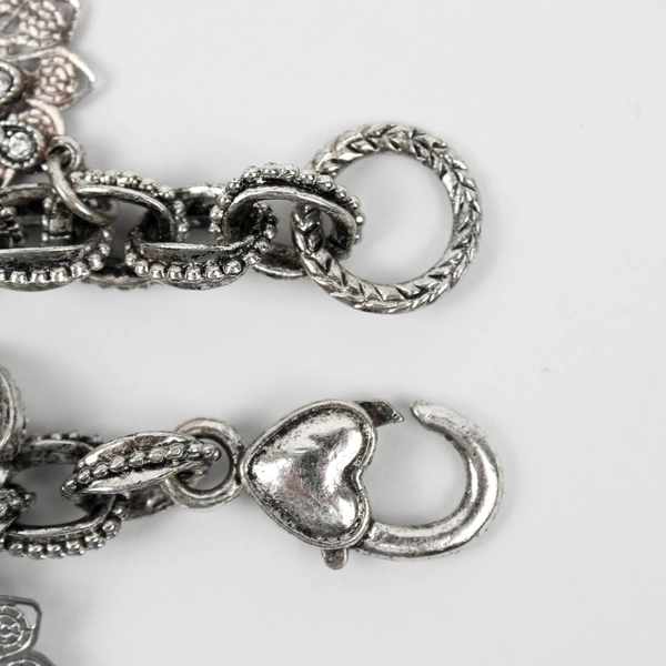 Women's Silver Tone Charm Bracelet with Hearts & Rhinestones 6" Long