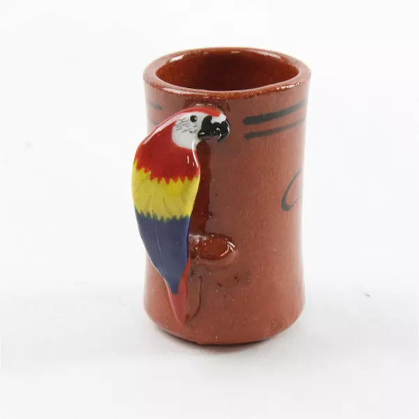 Handmade Costa Rica Mini Mug Brown Parrot Souvenir Collectible 2.75" 