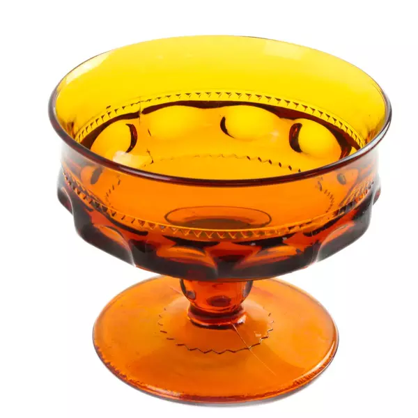 Vintage Indiana Glass Amber Thumbprint 4" Footed Sherbet Dish