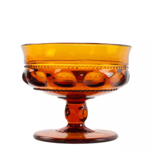 Vintage Indiana Glass Amber Thumbprint 4" Footed Sherbet Dish