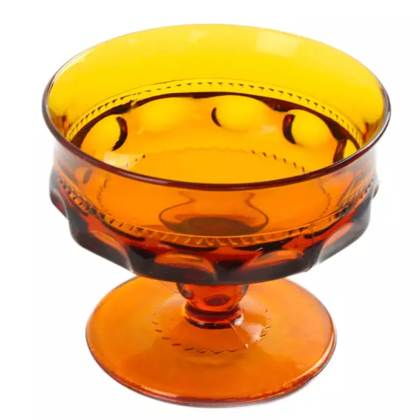 Vintage Indiana Glass Amber Thumbprint 4" Footed Sherbet Dish