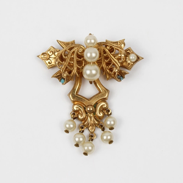 Vintage Gold Toned Faux Pearl Cluster Brooch