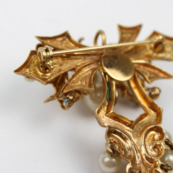 Vintage Gold Toned Faux Pearl Cluster Brooch
