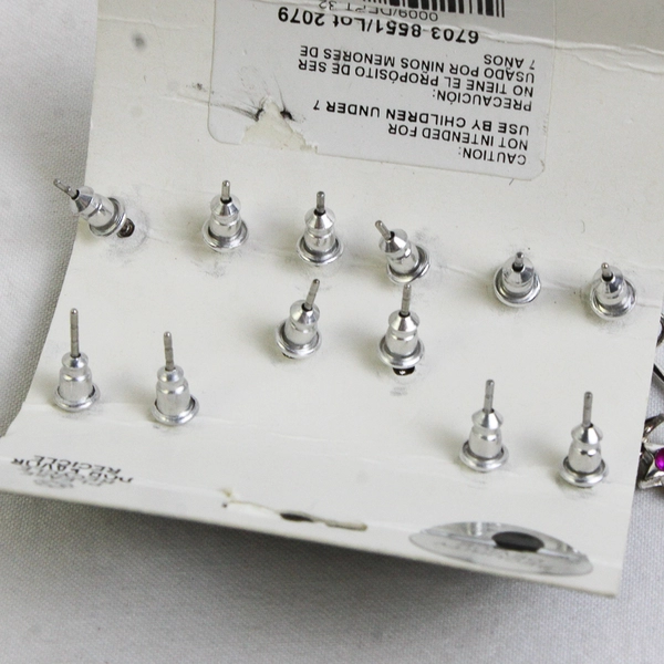 Set of 6 Faded Glory Girls Jewelry Pierced Earrings Metal Hypo Allergenic