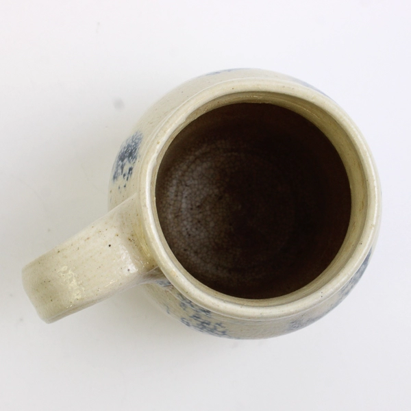 Signed Handmade Studio Pottery Off-White and Blue Splotch Fat Bottom Mug