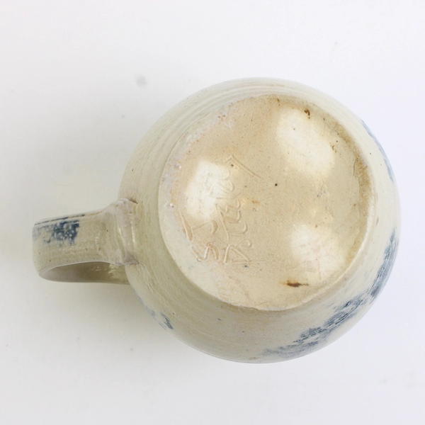Signed Handmade Studio Pottery Off-White and Blue Splotch Fat Bottom Mug