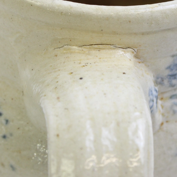 Signed Handmade Studio Pottery Off-White and Blue Splotch Fat Bottom Mug