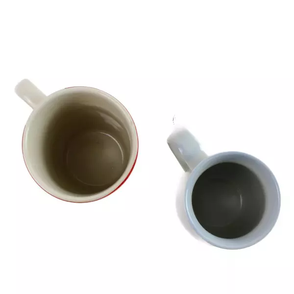 Lot of 2 Royal Norfolk Coffee Mugs Red-Orange Green Stripe & Dog Theme