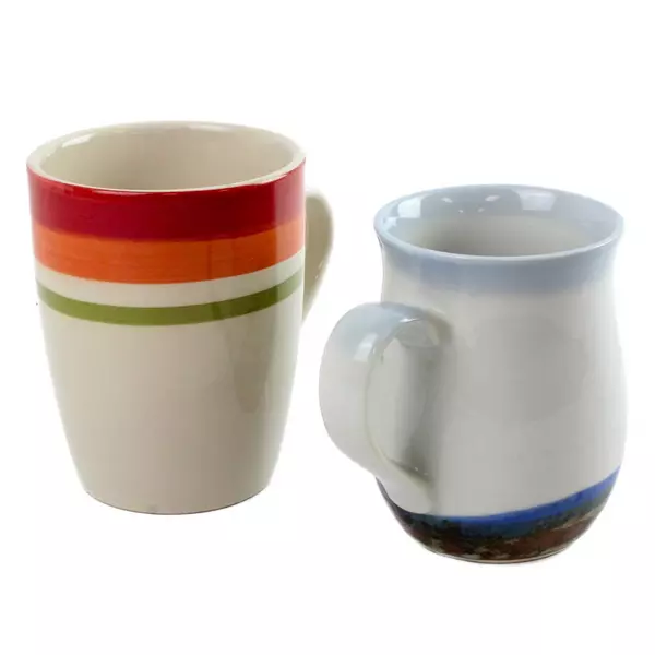 Lot of 2 Royal Norfolk Coffee Mugs Red-Orange Green Stripe & Dog Theme