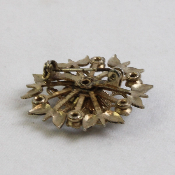 Vintage Gold Tone Starburst Brooch Clear Rhinestone Black Stone
