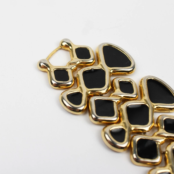 Vintage Black Enamel Bracelet Gold-Toned