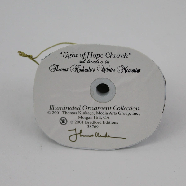 2001 Thomas Kinkade Winter Memories Cottage Ornament Light of Hope Church