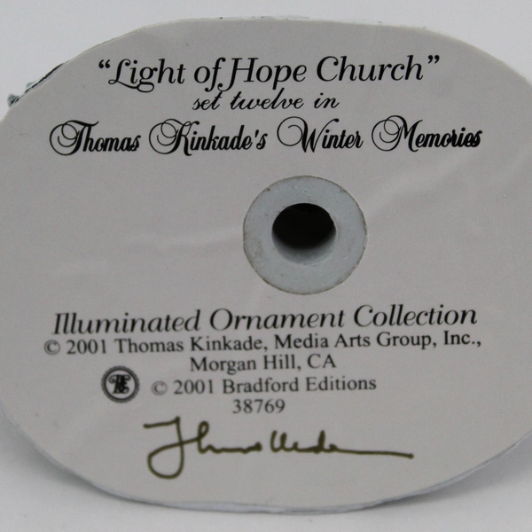 2001 Thomas Kinkade Winter Memories Cottage Ornament Light of Hope Church