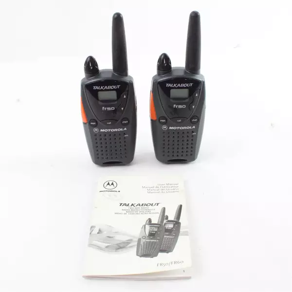 Motorola Talkabout FR50 2-Way Radios Gray Set of 2 Walkie Talkies Used