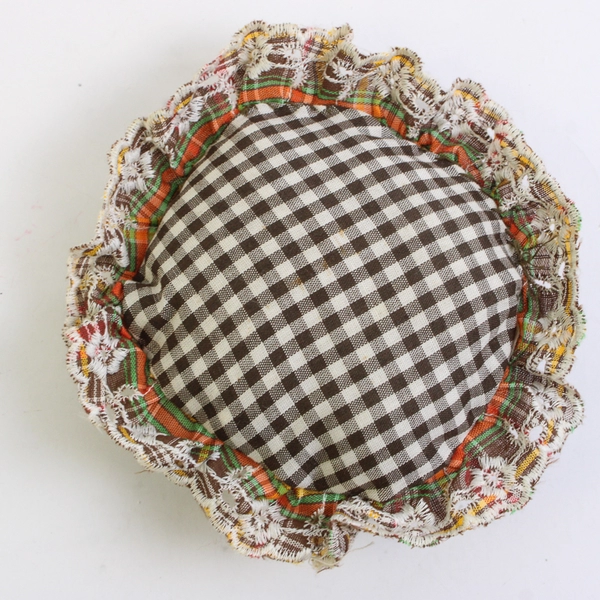 Vintage Handmade Gingham and Plaid Pincushion 4"