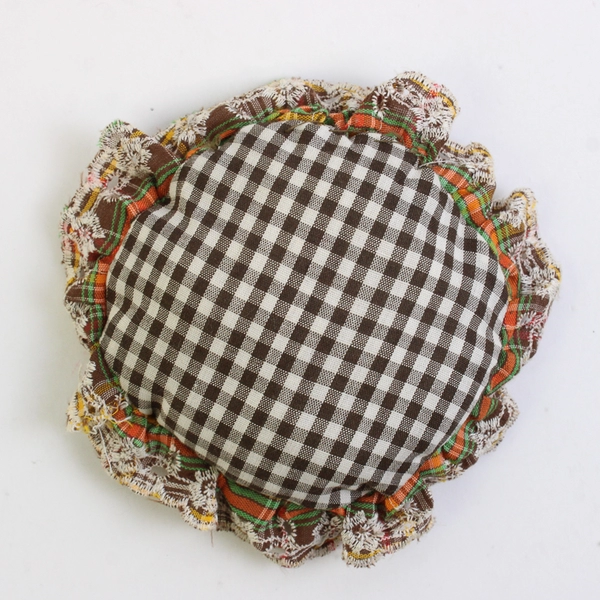 Vintage Handmade Gingham and Plaid Pincushion 4"