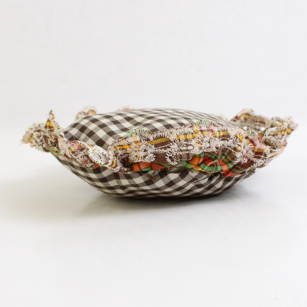 Vintage Handmade Gingham and Plaid Pincushion 4"