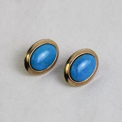 Turquoise Oval Stud Earrings Gold Tone Cabochon