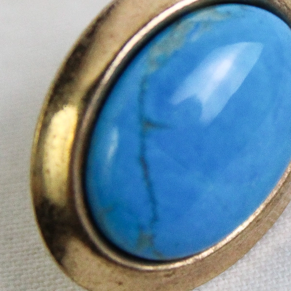 Turquoise Oval Stud Earrings Gold Tone Cabochon