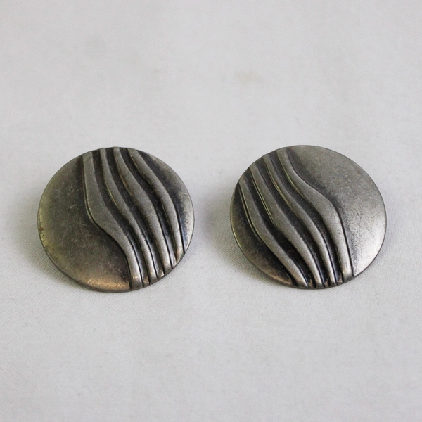 Vintage Silver Tone Round Earrings Abstract Wave Design