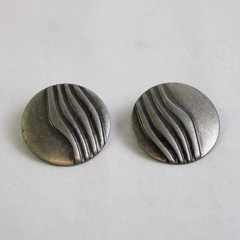 Vintage Silver Tone Round Earrings Abstract Wave Design