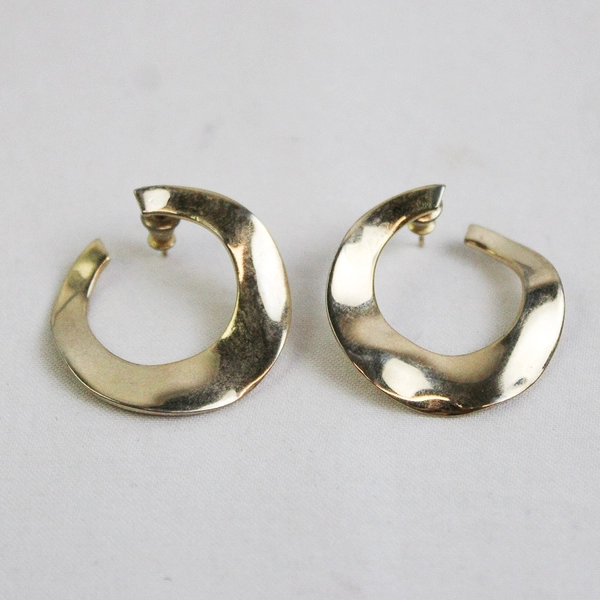 Gold Tone Wavy Hoop Earrings Modern Open Hoops
