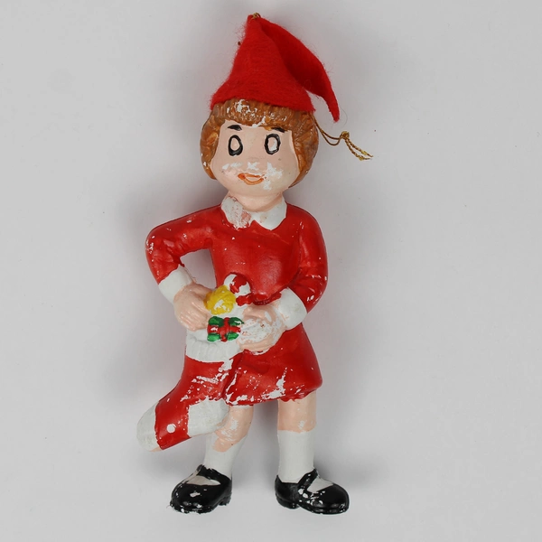 VHTF 5” Vintage Little Orphan Annie with Stocking & Santa Hat Christmas Ornament