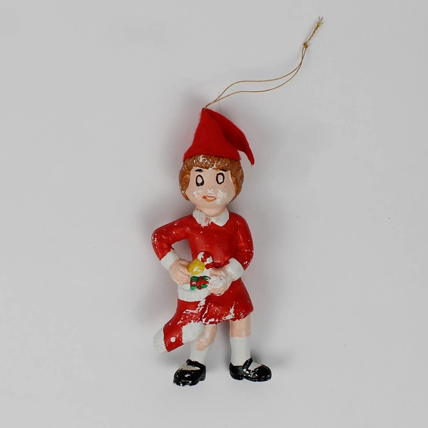 VHTF 5” Vintage Little Orphan Annie with Stocking & Santa Hat Christmas Ornament