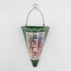 Vtg Christmas Metal Hanging Wall Pocket Vase May You Have A Merry Christmas 