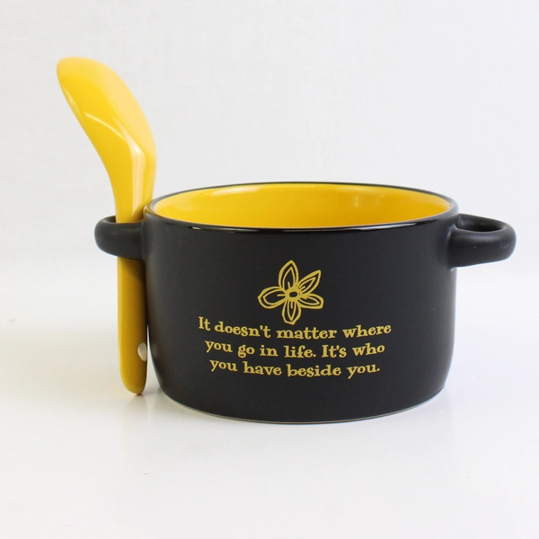 M-Ware Inspirational Ceramic 4" Soup Bowl and Spoon