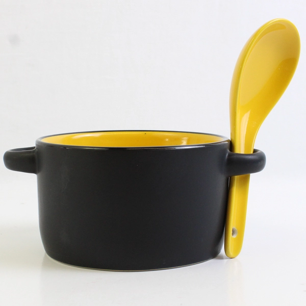 M-Ware Inspirational Ceramic 4" Soup Bowl and Spoon