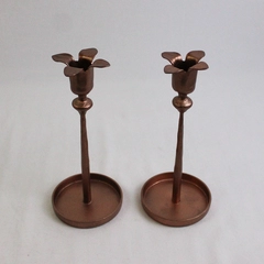Set of 2 Copper Color Flower Taper Candle Holders 8"