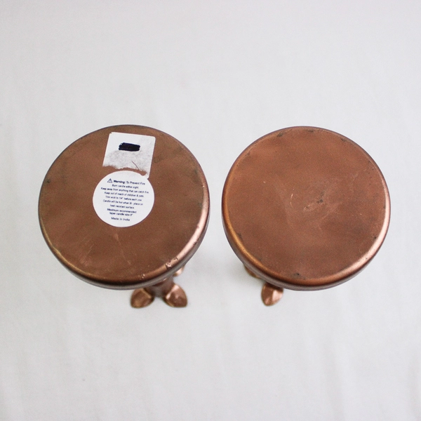 Set of 2 Copper Color Flower Taper Candle Holders 8"
