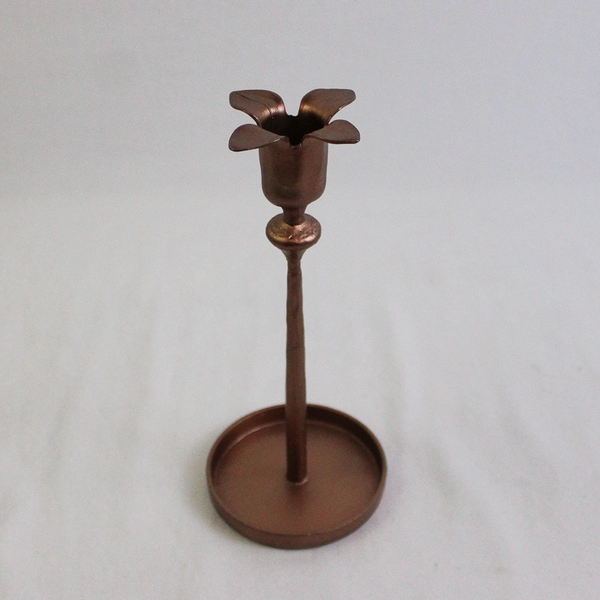 Set of 2 Copper Color Flower Taper Candle Holders 8"