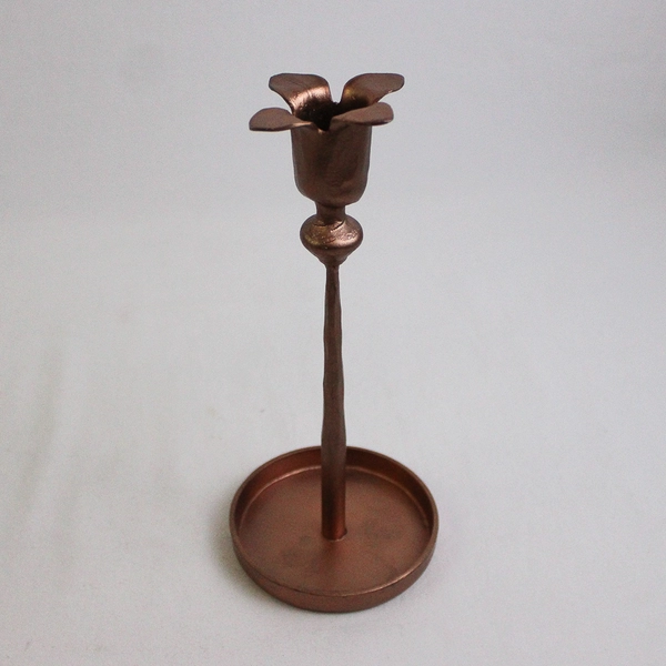 Set of 2 Copper Color Flower Taper Candle Holders 8"