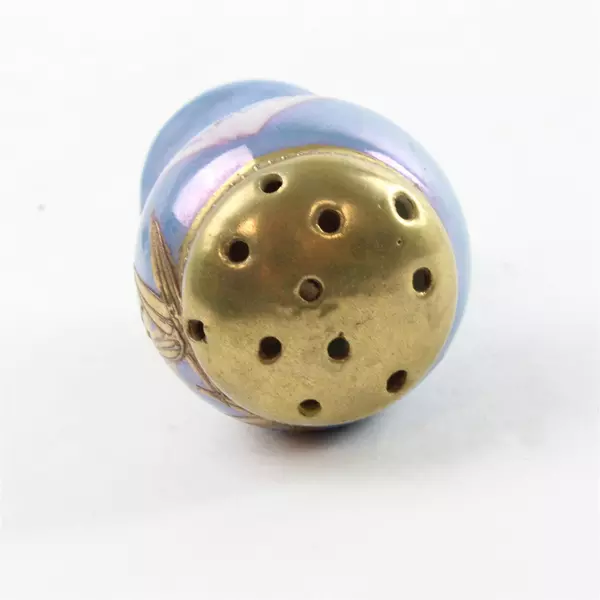 Vintage Japanese Lusterware Salt Shaker Blue with Gold Bamboo 2.75"