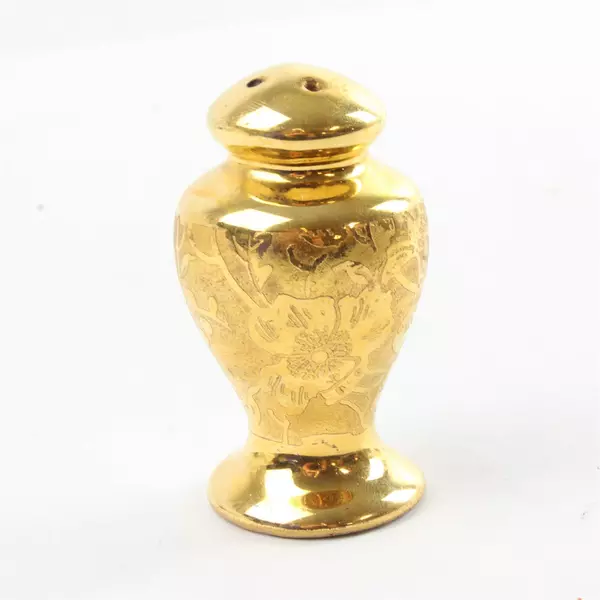 Vintage 2.5" Mini Weeping Salt Shaker 22kt Gold Finish Collectible