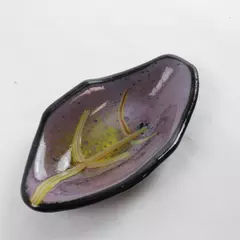 Japanese Ceramic Dish Iridescent Green Purple Glaze 4.5" Accent Plate